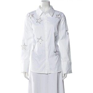 NWT Muy Muy Women Shirt ButtonUp 100%Cotton Stone Silver Bell Decorative Xlarge